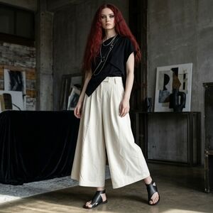 Maeve Anthropologie The Avery Pleated Wide Leg Crop Pants Cream 2